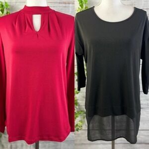 Chico's Blouse Shirt Blouse Lot of 2 size 4 6 0 Red Black Stretch Career Modest
